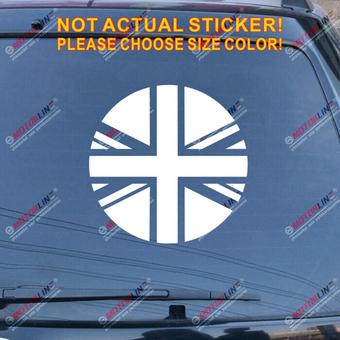 UK Flag Union Jack Decal Sticker Car Vinyl pick size color no bkgrd round