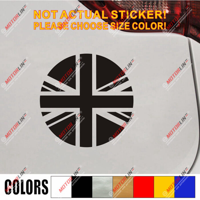 UK Flag Union Jack Decal Sticker Car Vinyl pick size color no bkgrd round