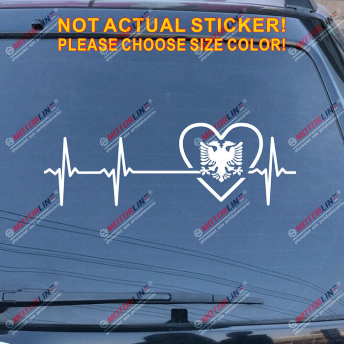 Love Albania Double headed Eagle Decal Sticker Car Vinyl Heart Beat EKG