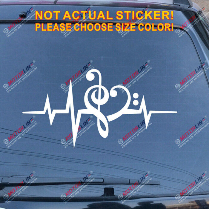 Music Note Heart Beat Love Clef Decal Sticker Car Vinyl pick size color - Image 11