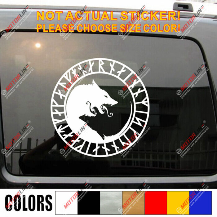 Viking Wolf Decal Sticker Runic Circle Norse Car Vinyl pick size color no bkgrd