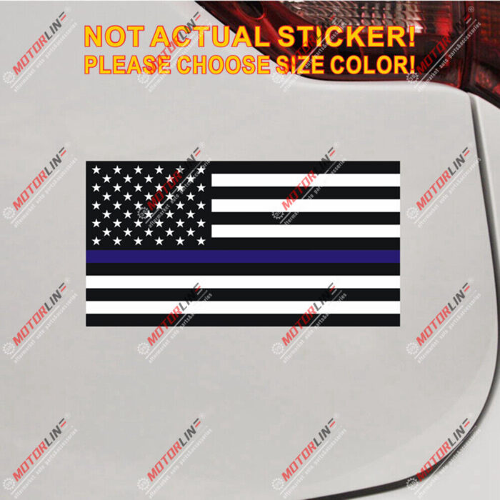 Thin blue line USA Flag Decal Sticker Car Vinyl Reflective Glossy Black