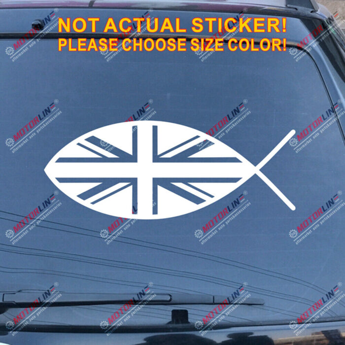 Jesus Fish UK Flag Union Jack British Decal Sticker Christ Car Vinyl pick size