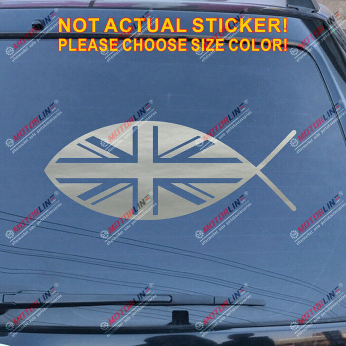 Jesus Fish UK Flag Union Jack British Decal Sticker Christ Car Vinyl pick size