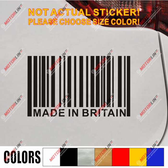 Made in Great Britain UK Barcode Decal Sticker Car Vinyl pick size no bkgrd