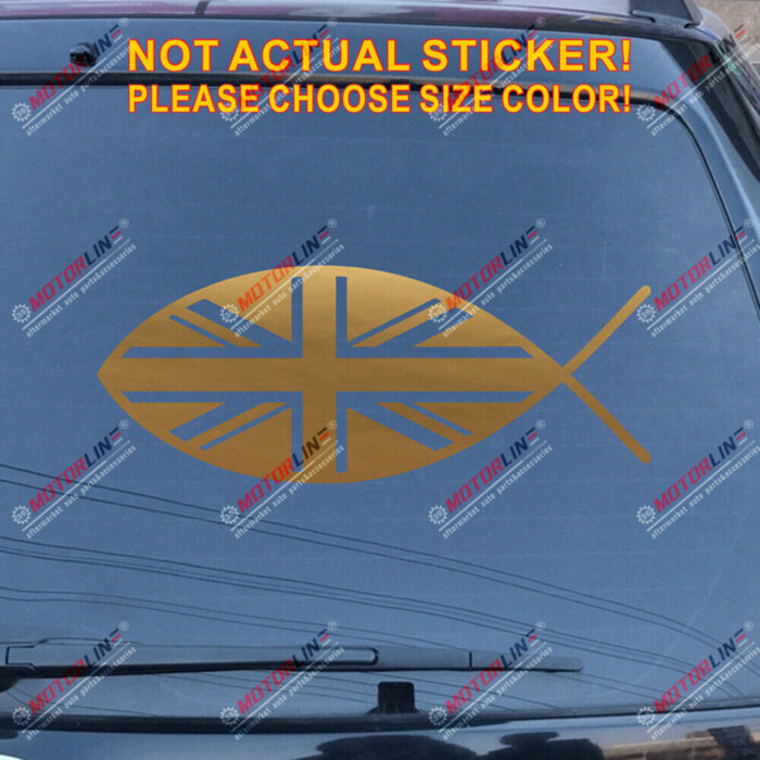 Jesus Fish UK Flag Union Jack British Decal Sticker Christ Car Vinyl pick size