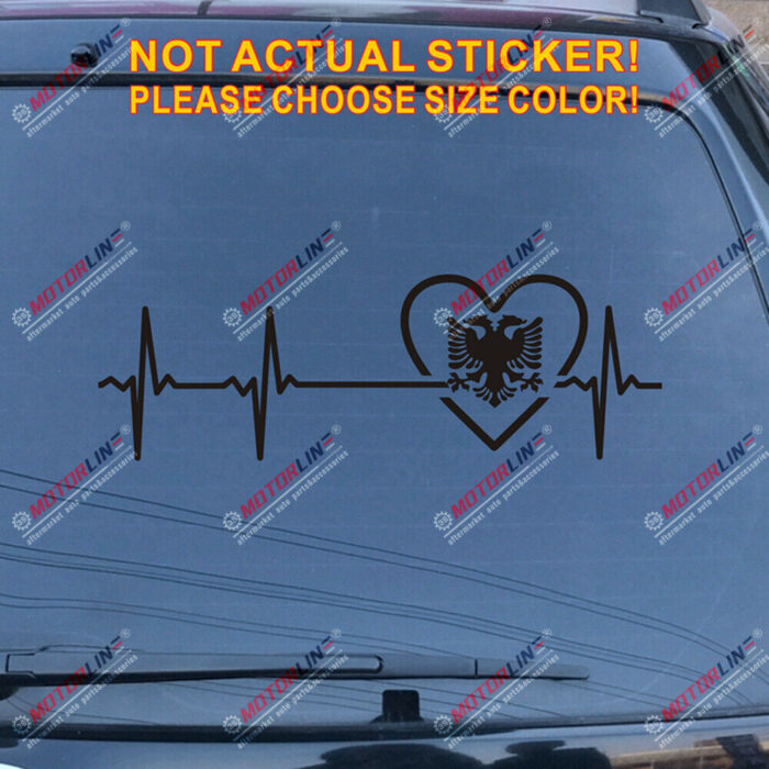 Love Albania Double headed Eagle Decal Sticker Car Vinyl Heart Beat EKG