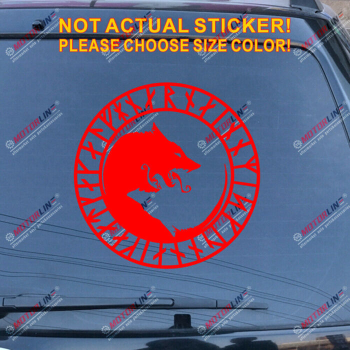 Viking Wolf Decal Sticker Runic Circle Norse Car Vinyl pick size color no bkgrd