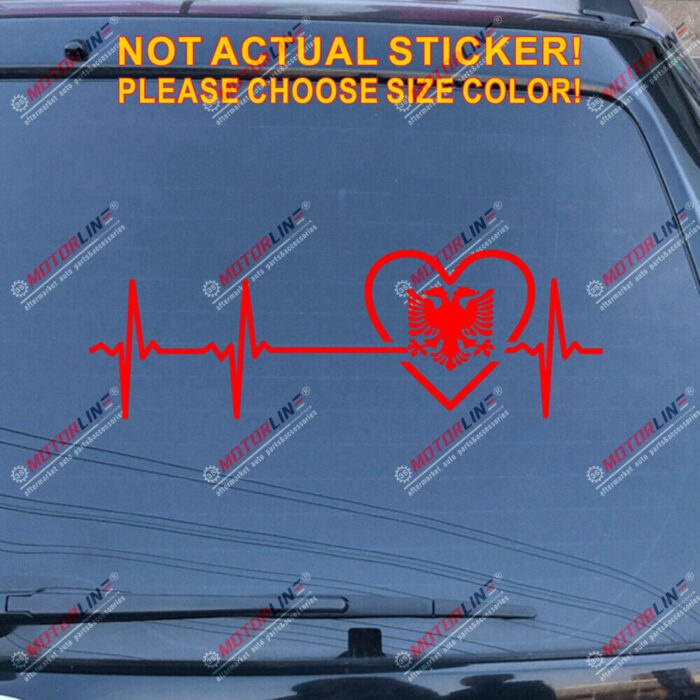 Love Albania Double headed Eagle Decal Sticker Car Vinyl Heart Beat EKG