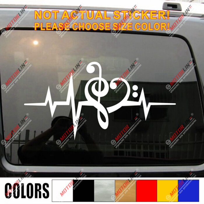 Music Note Heart Beat Love Clef Decal Sticker Car Vinyl pick size color - Image 1