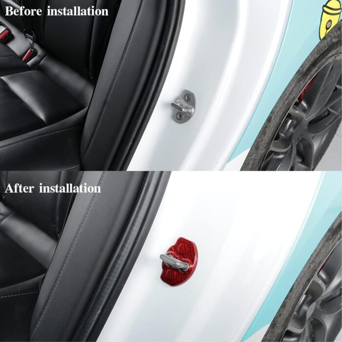JSWAN Carbon Fiber Car Door Lock Cover for Model 3 Model Y Car Door Latches Covers Door Stopper Covers Protectors Door Guard Lock Sticker (Bright Red 4pcs)