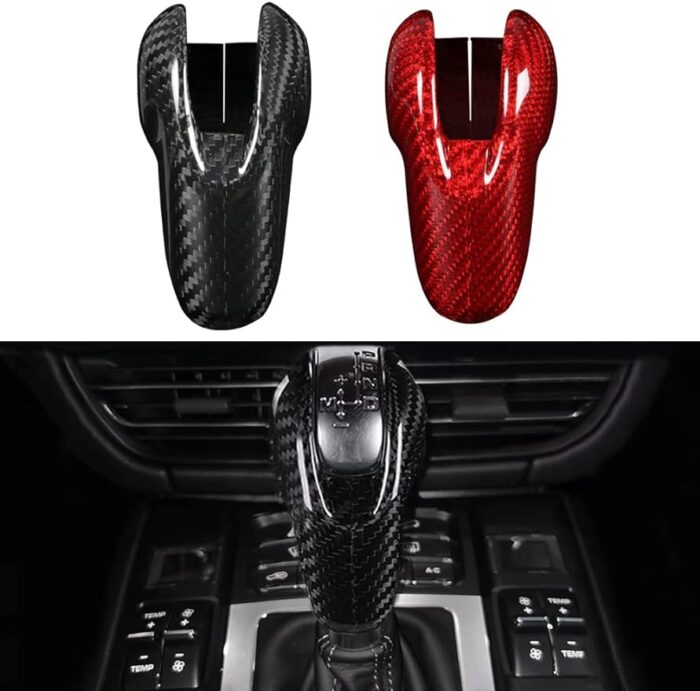 JSWAN Carbon Fiber Gear Shift Head Cover for Macan 718 911 Panamera Cayman Boxster Shift Knob Cover Trim Porsche Interior Accessories (Bright Black)