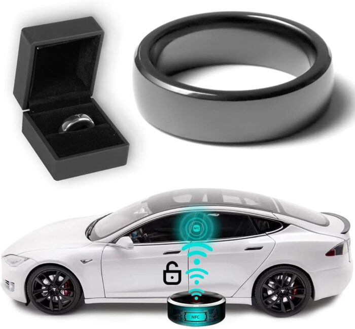 HANSSHOW Tesla Smart Ring for Tesla Model 3/Y/S/X.The most reliable Tesla spare key with customizable pattern/monogrammed ceramic rings. Unique gift for your loved ones.