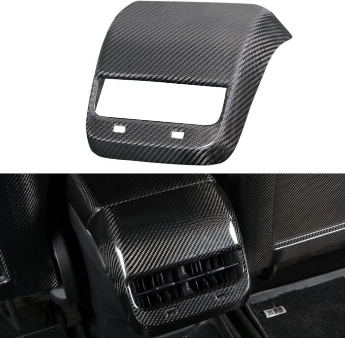 JSWAN Real Carbon Fiber Rear Armrest Box air Outlet Patch Cover for Tesla Model 3 Model Y Rear Air Vent Outlet Cover AC Vent Trim (Bright Black)