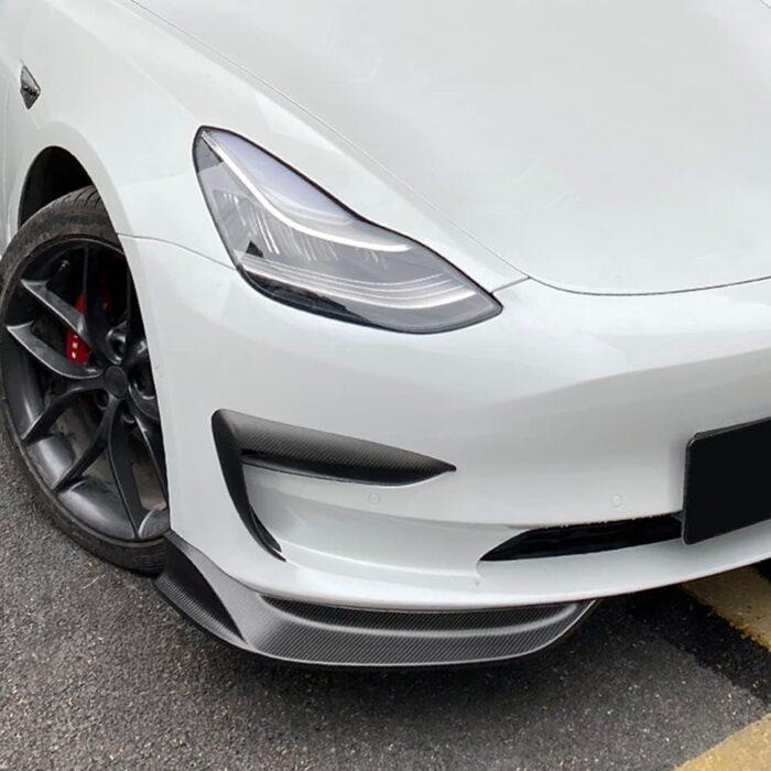 JSWAN Carbon Fiber Front Bumper Lip Spoiler for Tesla Model 3 2017-2023 Car Front Spoiler Splitter Wing Scratch Protector Cover, Car Front Fender Decorative Sticker (Matte Black)