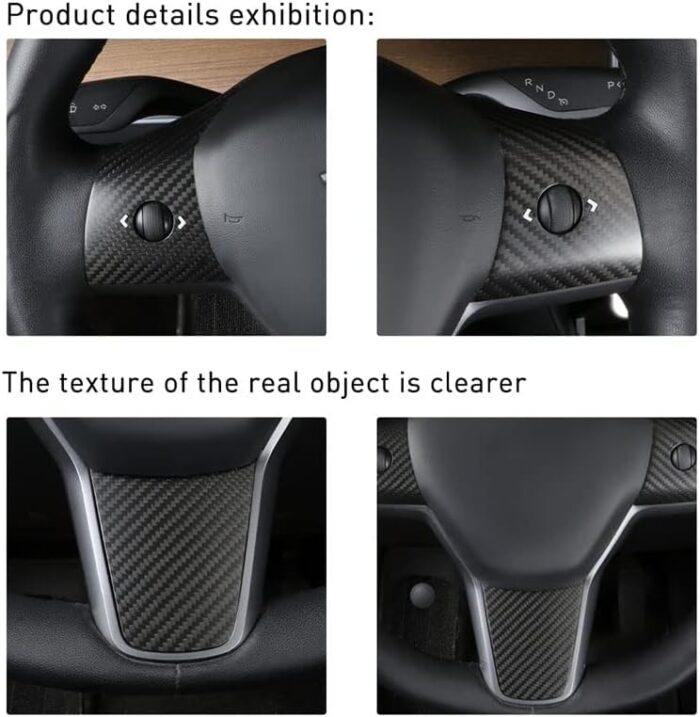 JSWAN Carbon Fiber Steering Wheel Decorative Panel Cover for Tesla Model 3 Model Y Steering Wheel Cover Car Interior Accessories (Matte Black 3 pcs)