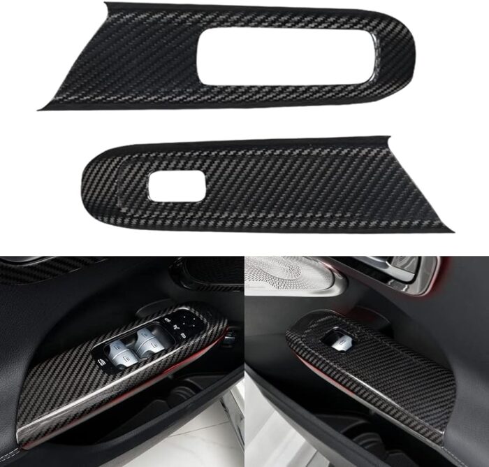 JSWAN 4PCS Carbon Fiber Door Window Control Panel Cover Window Lifter Sticker For Benz C-Class C200L C260L W206 AMG C43 C63 LHD(2022 2023) Door Switch Panel Bezel Trim Cover, Interior Accessories