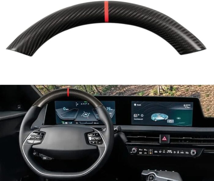 JSWAN Real Carbon Fiber Steering Wheel Cover for KIA EV6 GT GTLINE (2021-2024) Dry Carbon Fiber Steering Wheel Panel Sticker Cap, Interior Modification Accessories (Matte Black no red Marker)