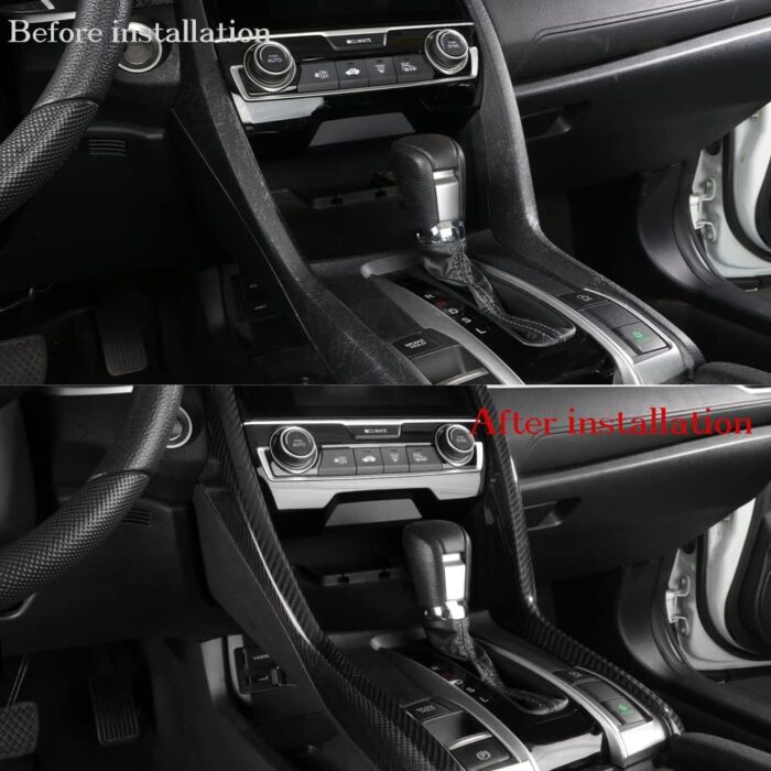 JSWAN 100% Carbon Fiber Center Consoles Cover For 10Th Gen Civic Grain Gear Panel Trims Sticker For Honda Civic Sedan Hatchback Coupe Type R Knob Shift Panl Cover Sticker 2021 2020 2019 2018 2017 2016