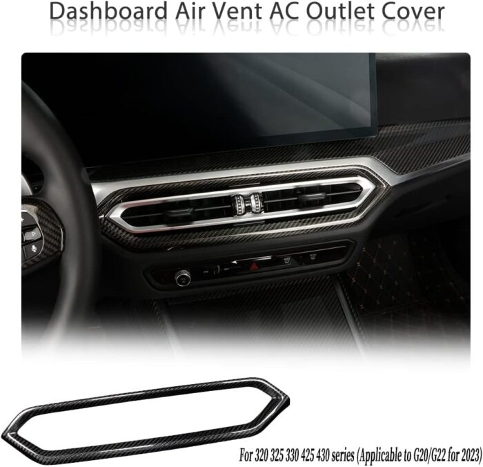 JSWAN Carbon Fiber Air Conditioning Outlet Vent Frame Cover for BMW 2 3 Series G20 G42 330i 330e 325i M240i M3 G80 G87 i4 M50 i3 eDrive 40L (2023) Dashboard AC Ventilation Trim, Front Air Vent Clips