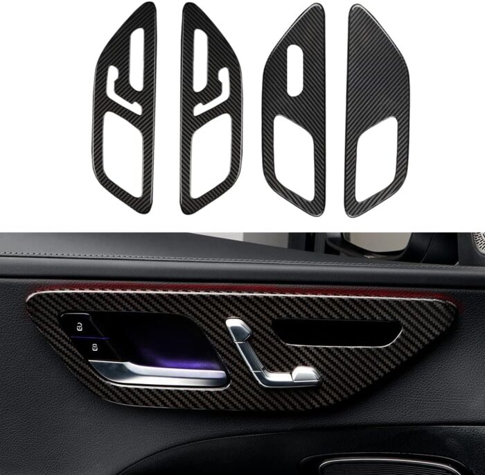 JSWAN 4PCS Real Carbon Fiber Inner Door Panel Cover for Benz C-Class C200L C260L W206 AMG C43 C63 S400L c350eL(2022 2023) Car Inner Handle Frame, Door Pull Outer Trim Cover