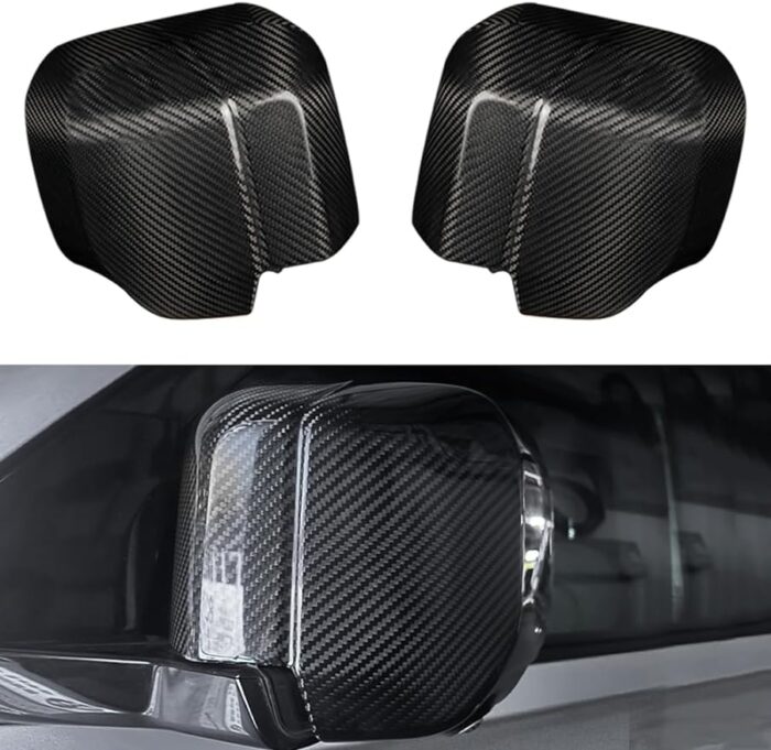 JSWAN 2Pcs Carbon Fiber Side Mirror Cover for Land Rover Defender 110 90 130 (2020-2023) Real 3K Dry Carbon Fiber Side Rearview Mirror Cover, Gloss Black Exterior Mirrors Overlay Cap (Bright Black)