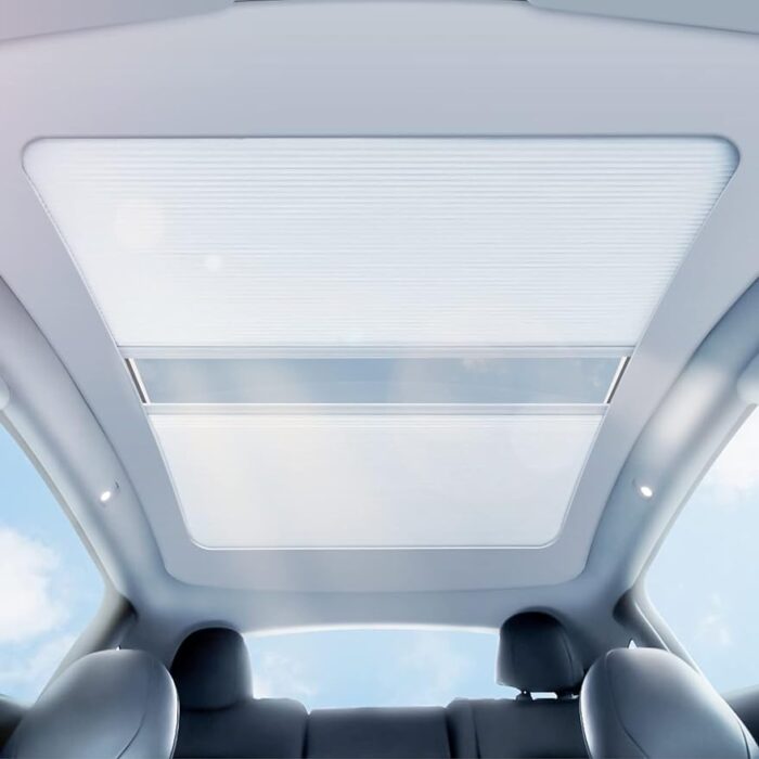 HANSSHOW Tesla Model Y Retractable Glass Roof Sunshade, Foldable Sunroof Windshield Shade UV Heat Protection Visor 2023 Upgraded Roof Sunroof Shade for Tesla Model Y Accessories 2023-2020
