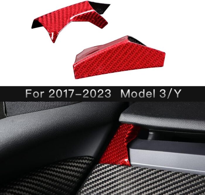 NA JSWAN Real Carbon Fiber Dashboard Side Cover for Tesla Model 3 / Model Y(2021-2023) Car Interior Accessories Remodel Parts (Bright red (1 Pair) ) YBCG-001