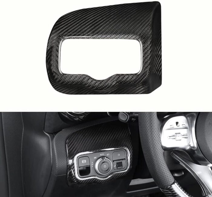 JSWAN Carbon Fiber Headlight Switch Frame Trim Cover for LHD Mercedes Benz CLA/A Class A180 A200 A35L A45S CLA35 CLA45 CLA45S W118 W177 V177 Dashboard Headlight Button Control Sticker