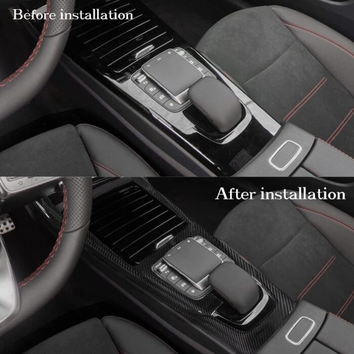 JSWAN Carbon Fiber Gear Shift Panel Trim Cover Sticker for Mercedes Benz AMG A35 A45 A45S W177 Center Console Panl Trim Cover, Interior Decoration Sticker