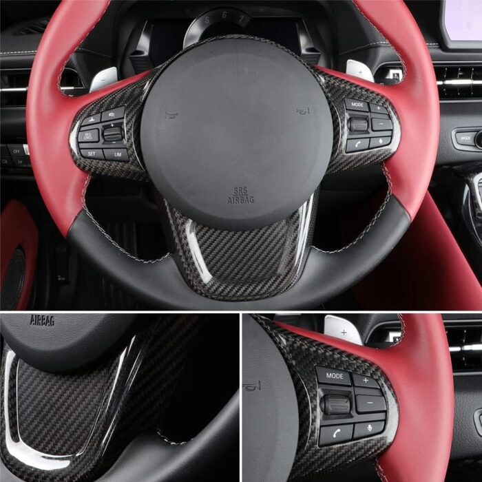 JSWAN Carbon Fiber Steering Wheel Panel Cover Fit for Toyota Supra GR A90 MK5 Steering Wheel Frame Trim, Steering Wheel Button Cover, Car Steering Wheel Panel Trim (Lower Part)