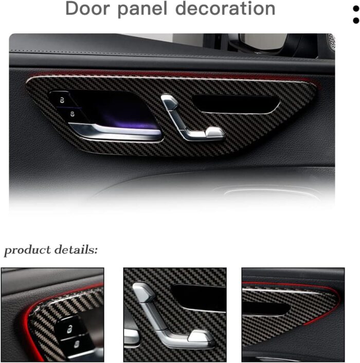 JSWAN 4PCS Real Carbon Fiber Inner Door Panel Cover for Benz C-Class C200L C260L W206 AMG C43 C63 S400L c350eL(2022 2023) Car Inner Handle Frame, Door Pull Outer Trim Cover