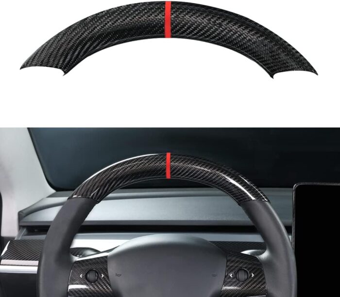 JSWAN Carbon Fiber Steering Wheel Decorative Panel Cover for Tesla Model 3 Model Y Steering Wheel Cover Car Interior Accessories (Matte Black 3 pcs)