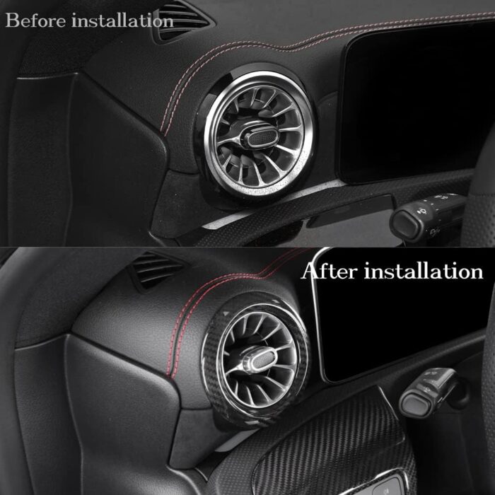 JSWAN 2PCS Carbon Fiber Air Conditioning Outlet Decoration Side Ring Sticker for Mercedes Benz CLA/A Class A180 A200 A35L A45S CLA35 CLA45 W118 W177 V177 Air Condition Vent Outlet Ring Trim Cover