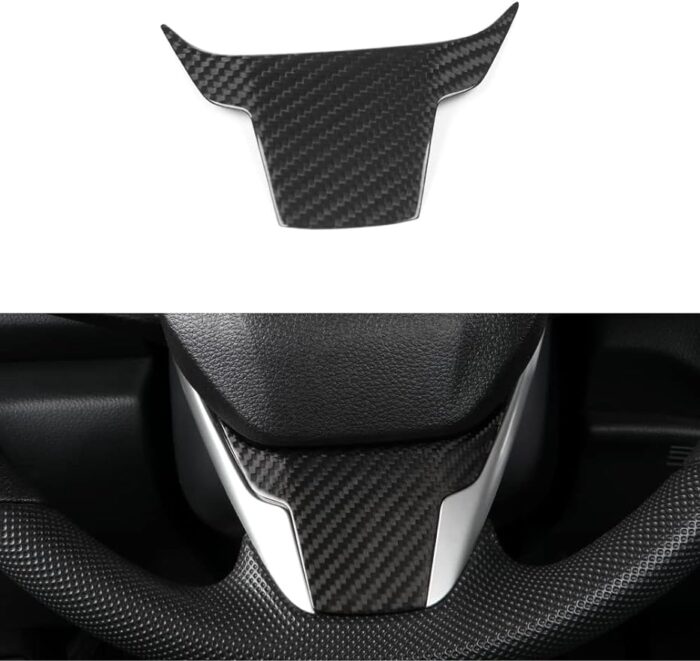 JSWAN Real Carbon Fiber Steering Wheel Trims Sticker for 10th Gen Civic (2016-2021) Steering Wheel Cover Panel, Steering Wheel Media Button Frame Cover