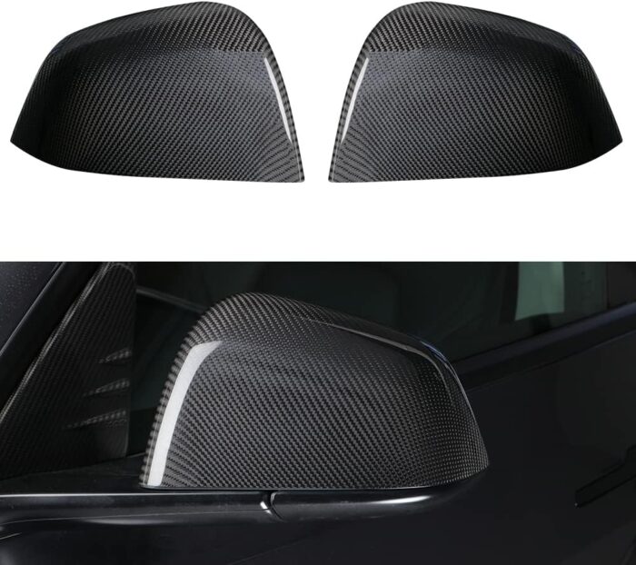 JSWAN Carbon Fiber Door Mirror Covers Side Mirror Rearview Cover Caps Rearview Replacement For Tesla Model Y Door Rearview Mirror Cover Cap Exterior Protect Accessories (Matte Black style)