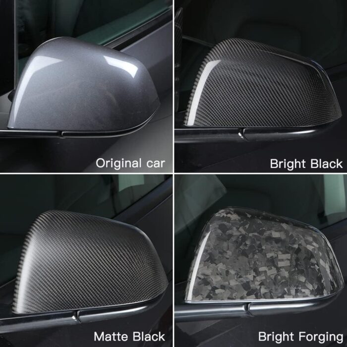 JSWAN Carbon Fiber Door Mirror Covers Side Mirror Rearview Cover Caps Rearview Replacement For Tesla Model Y Door Rearview Mirror Cover Cap Exterior Protect Accessories (Matte Black style)