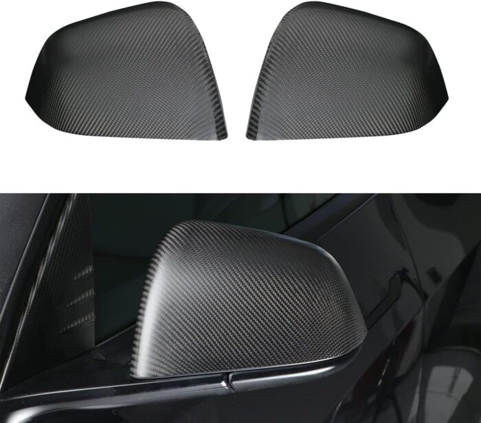 JSWAN Carbon Fiber Door Mirror Covers Side Mirror Rearview Cover Caps Rearview Replacement For Tesla Model Y Door Rearview Mirror Cover Cap Exterior Protect Accessories (Matte Black style)