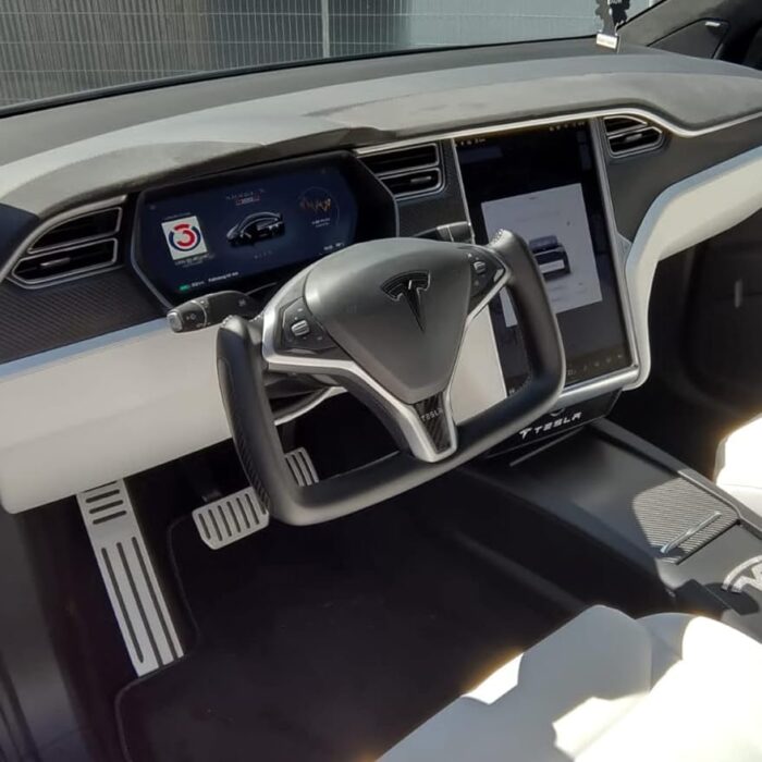 HANSSHOW Tesla Yoke Steering Wheel for Model X and Model S 2012-2020 (Matte Carbon Fiber-heating, Nappa Black leather)