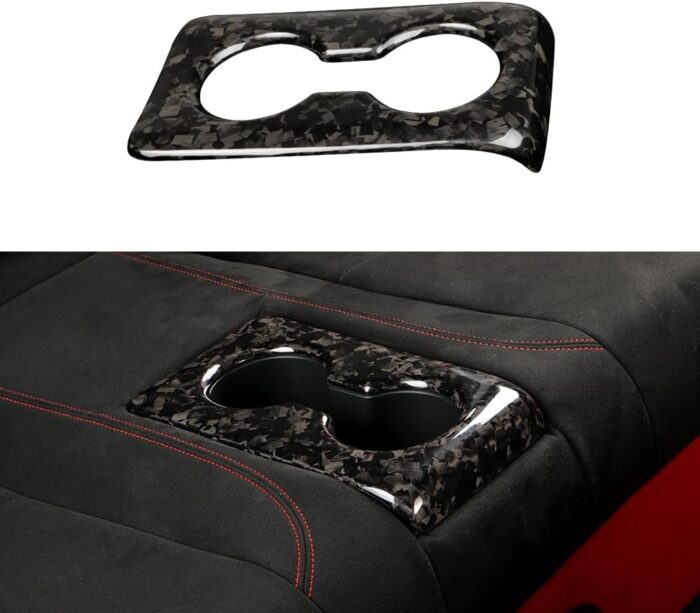 JSWAN Carbon Fiber Rear Seat Water Cup Slot Decorative Cover Fit for 11th Gen Type r FL5 (2023) Typer Back Seat Cup Holder Panel Cover Rear Row Water Cup Holder Frame Cover Trim (Bright Black)