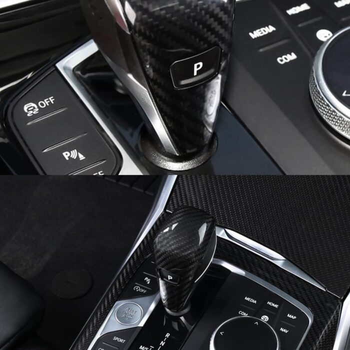 JSWAN Carbon Fiber Gear Shift Knob Cap Cover Trim for BMW 3 4 8 Series G20 G22 330i 325i 430i 425i G42 G14 G02 G05 G06 G07 G28 G29 Z4 M50 XDrive 30i 40i 225i M235i Gear Shift Lever Modified Sticker