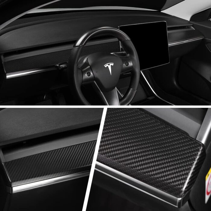 JSWAN Real Carbon Fiber Dash Cover Wrap Fit for Model 3 (2017-2022) and Model Y (2021-2022) Dashboard Cover Matte Gloss Forging 3K240 Dry Carbon Fiber Dash Panel Sticker(M3/Y-Dashboard Matte)