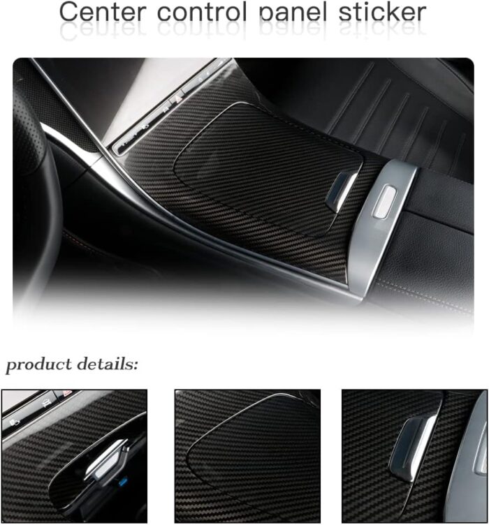 JSWAN Carbon Fiber Center Console Panel Cover Center Console Wrap Pattern for Benz C200L C260L W206 AMG C63 S400L S450L LHD(2022 2023) Gear Panel Trim Cover Gear Shift Knob Frame Sticker Cup Holder