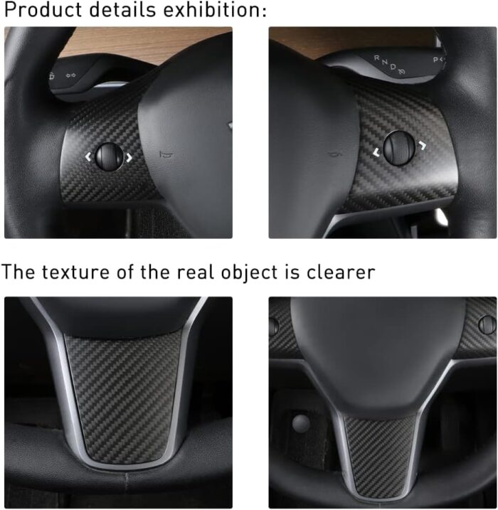 JSWAN Carbon Fiber Interior Steering Wheel Cover Trim Wrap with Marked for Tesla Model 3 Model Y Interior Accessories Compatible Steering Wheel Panel Decorative Sticker (Matte Black 1 Set)