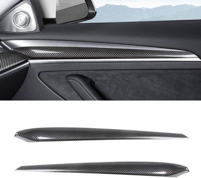 HANSSHOW Compatible Tesla Model 3/Y Real Carbon Fiber Front Door Trim Panel Caps, Matte and Gloss Black, 3K Toray Dry Carbon Fiber for Tesla Model 3/Y (2018-2023 Gloss Carbon Fiber)