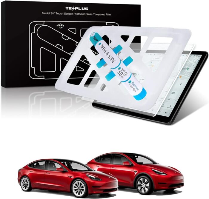 tesplus Tempered Glass Screen Protector for Tesla Model 3/Y, Matte Anti Fingerprint 9H Hardness Scratch Resistant Screen Protector (Attached Auto-alignment mount kit)(Matte-NEW)