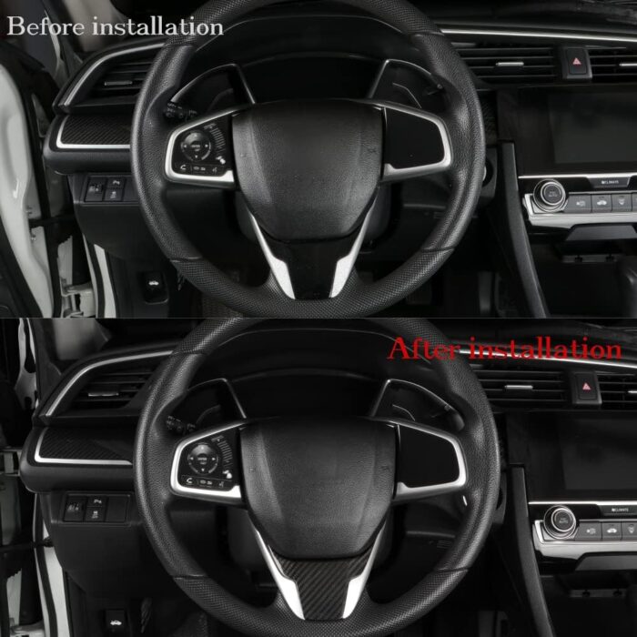 JSWAN Real Carbon Fiber Steering Wheel Trims Sticker for 10th Gen Civic (2016-2021) Steering Wheel Cover Panel, Steering Wheel Media Button Frame Cover