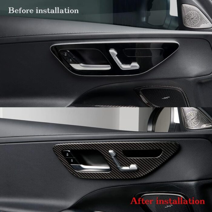 JSWAN 4PCS Real Carbon Fiber Inner Door Panel Cover for Benz C-Class C200L C260L W206 AMG C43 C63 S400L c350eL(2022 2023) Car Inner Handle Frame, Door Pull Outer Trim Cover