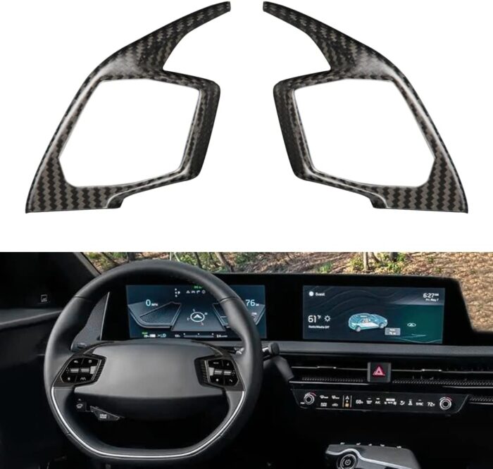 JSWAN Real Carbon Fiber Steering Wheel Cover for KIA EV6 GT GTLINE (2021-2024) Dry Carbon Fiber Steering Wheel Panel Sticker Cap, Interior Modification Accessories (Matte Black no red Marker)