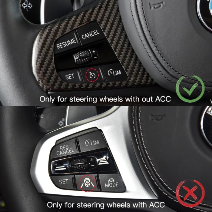 JSWAN Carbon Fiber Steering Wheel Cover for BMW 3 4 5 7 8 Series G20 G22 G28 G30 Z4 G29 320i 325i 330i 420i 425i 430i Steering Wheel Button Frame Trim Cover Steering Wheel Panel Cover (Without Acc)